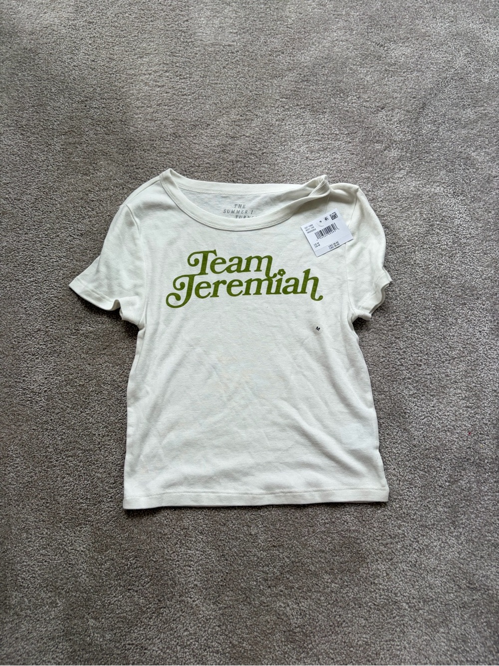 Woman’s 'Team Jeremiah' Graphic Tee - Cream with Green Print